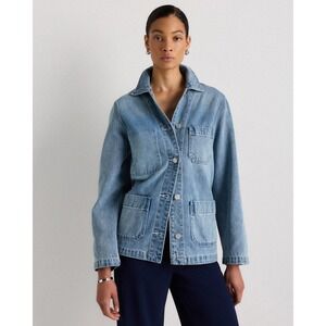 NWT Quince Organic Cotton Denim Chore Jacket Blue Medium Utility Workwear